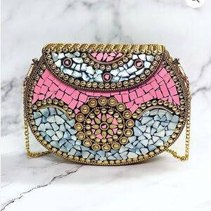 Bran new Elegant Mosaic Pink and Blue Ramla “Beverly Hills” Clutch
